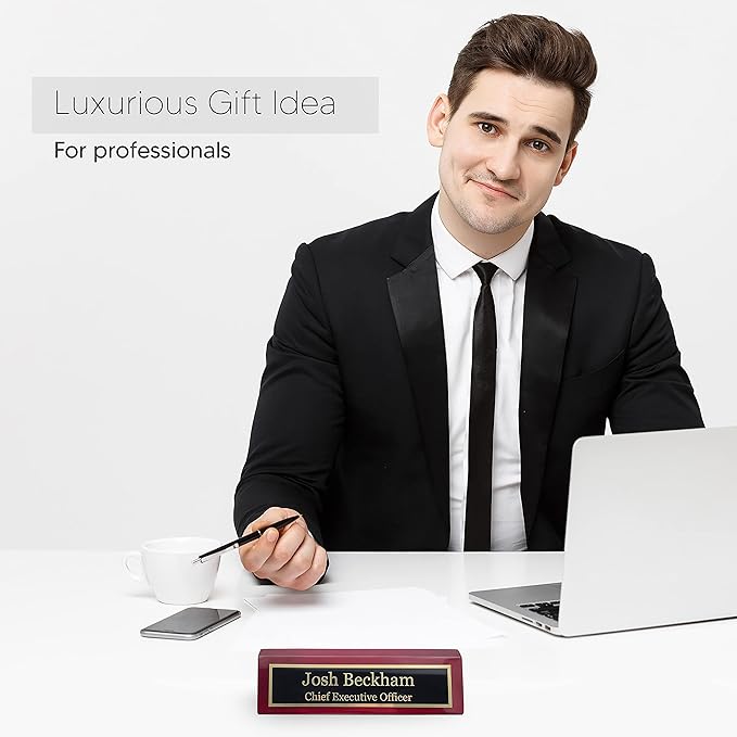 Business Wood Name Plate for Desk | Custom Desk Name Plate Personalized Gift for Office, The Perfect Engraved Name Plaque by Engraving International (2" x 8", Rosewood Piano Finish)