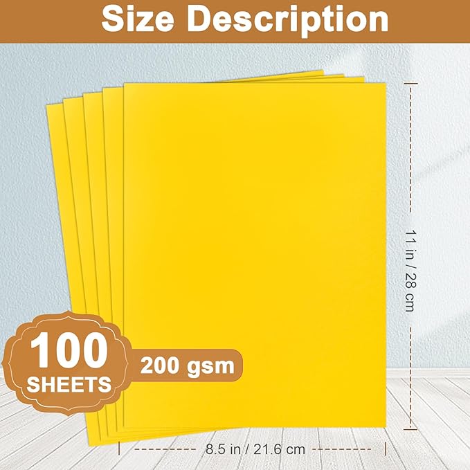 Silunkia 100 Sheets Yellow Cardstock 8.5 x 11 Scrapbooking Paper, 200gsm/75lb Heavyweight Paper Card Stock for DIY Card Making, School Crafting, Wedding Invitations, Party Decoration, Certificates