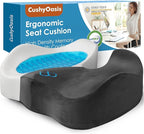 CushyOasis Seat Cushion, Gel Chair Cushions, Office Chair Cushions, Anti-Slip Bottom & Removable Cover Tailbone Pain Relief Cushion, Memory Foam Seat Cushion, 5.28 in Thick (Grey)