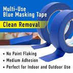 ABRO 36 Pack Blue Painters Tape: 24mm x 55M All Purpose Blue Tape, Temporary Labeling, Easy Tear, Clean Removal, Masking Tape Colored, DIY or Pro Use