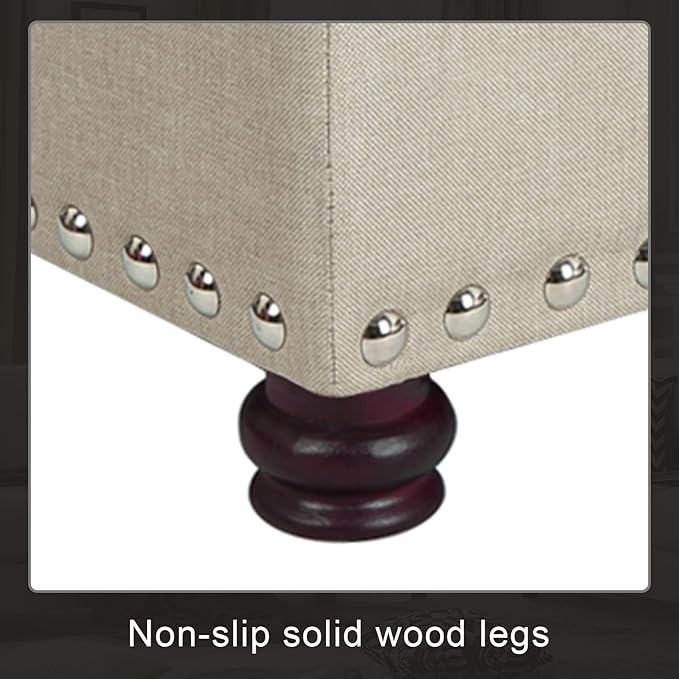 Decent Home 24" Storage Ottoman, Fabric Ottoman Foot Rest Stool with Hinged Lid, Tufted Rectangle Upholstered Footstool, Load Up to 350 lb, for Living Room, Bedroom, Dorm, Tan