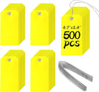 500 Pieces Plastic Shipping Tags with Wire Waterproof Hang Tags Heavy Duty Labeling Tags with String Wires Tags Labels Labeling Tags Stacking Tags for Equipment Car Parts (Yellow, 4 3/4 x 2 3/8)