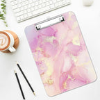 Luminzo Plastic Cute Clipboard Low-Profile Metal Clip, A4 Letter Size 9 x 12.5 in, 8.5 x 11 Paper Clip Board for Teachers, Nurses, Classroom,Pink Gold Marble