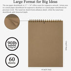 Fuxi Toned Tan Sketchbook 11x14 Inch, 60 Sheets, Spiral Bound - Hard Cover, Acid-Free Drawing Paper Pad for Artists, Drawing, Illustration & Art Students.