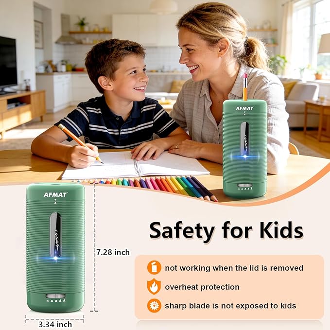 AFMAT Electric Pencil Sharpener, Fully Automatic Pencil Sharpener, Auto in & Out, Rechargeable Hands-Free Sharpeners for Jumbo & Colored Pencils (6.5-12mm), Portable for Home/Classroom/Office PSC2