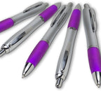 DISCOUNT PROMOS Personalized Ballpoint Pens With Rubber Grip, 50 pack Customizable Ergonomic Click-to-Write Custom Writing Pens for School with Black Ink, Purple