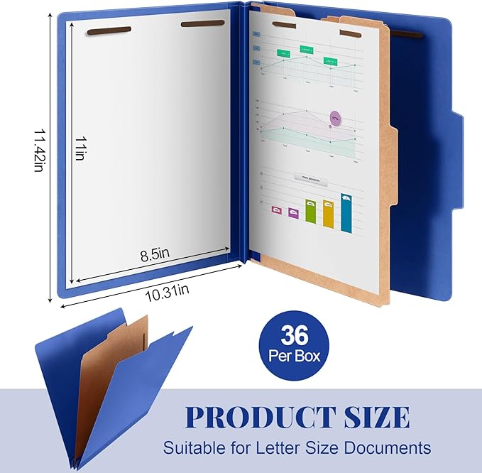 Skyygemm 36 Pcs Classification Folders Letter Size, 1 Divider Pressboard File Folder with Fasteners, Expanding File Organizer Bulk for School Teachers, Office Employee, Coworker, Staff (Dark Blue)
