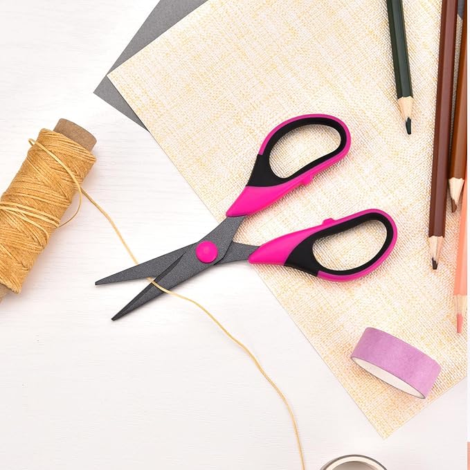 Zicolu Craft Scissors Set, Sharp Scissors All Purpose Heavy Duty, Teflon Non-stick Titanium Coated, Ergonomic Grip, Ideal for Sewing Fabric DIY&Arts Scrapbook School Office Supplies, 9.3''/8.5''/5.6"