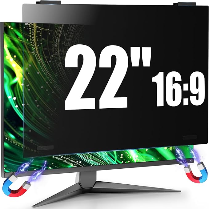 JEEETINTX Magnetic 22 Inch Computer Privacy Screen for 16:9 Aspect Ratio Widescreen Monitor, Eye Protection Anti Glare Blue Light Privacy Filter Shield, Removable Hanging 22in Protector