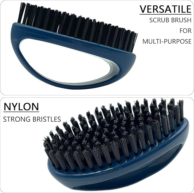 GKETN Small Scrub Brush with Nylon Bristles - Heavy Duty Cleaning Brush for Bathroom, Kitchen, Grout, Tiles - Non-Slip Teardrop Handle & Hangable Design - Deep Blue