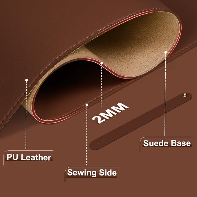 Large Desk Pad Mat, 47.2'' x 23.6'' Computer Mat for Desk, Leather Desk Pad Protector, Suede Sewing Desk Blotter, Non-Slip Office Desk Mat, Waterproof Desk Writing Pad for Office and Home Seal Brown
