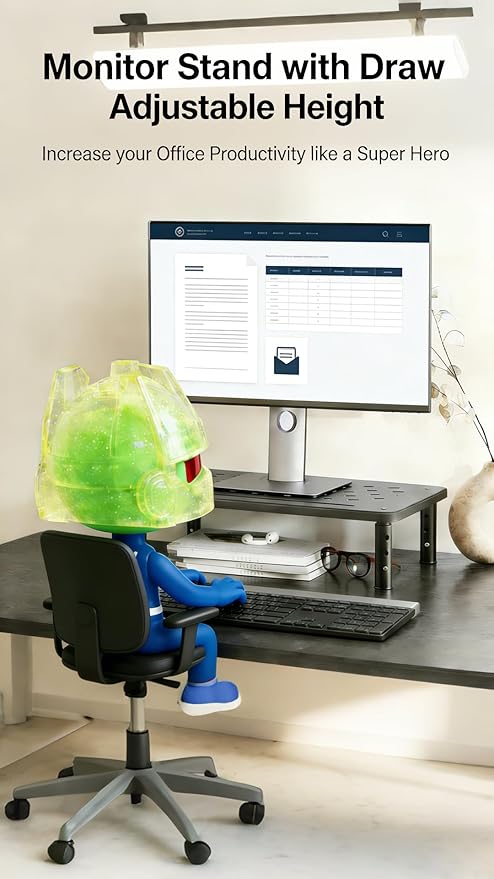 PLENTY MORE Adjustable Ergonomic Monitor Stand with Spacious Storage Shelf - Heavy-Duty Steel for Home Office & Gaming, Reduces Neck/Back Strain, Elevates Screens to Eye Level