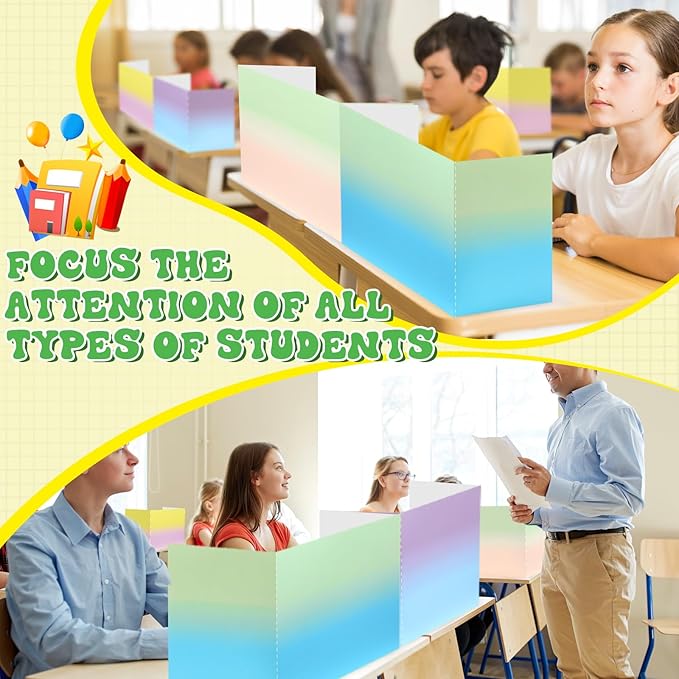 SATINIOR 24 Pcs Desk Dividers for Students, 12 Colors Testing Dividers Privacy Folders for Classroom Must Have Bulk, Study Panel for School Teacher Student Study Supplies(Macaron Style)