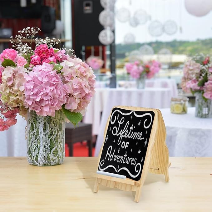 Tosnail 2 Pack Small Framed Tabletop Chalkboard Signs, 5 x 8 Inches Double-Sided Chalk Board, Decorative Bulletin Boards, Wooden Blackboard for Home, Kitchen, Crafts, Party Decor