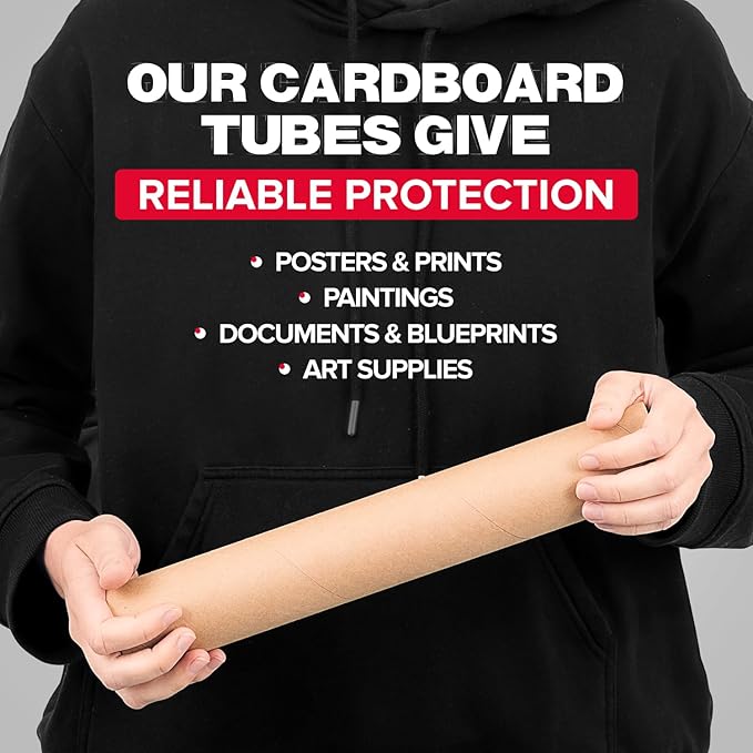 Paclord 2" x 20" Reinforced Kraft Paper Mailing Tube, Pack of 1 Tube with 2 Caps – Secure USPS Approved – Cardboard Mailer for Shipping and Storing Posters, Prints, Artwork, or Documents