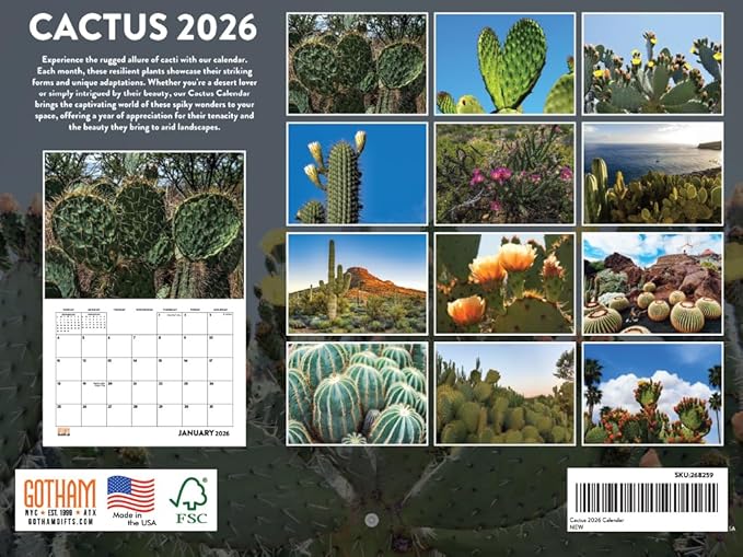Cactus Calendar 2026 Monthly Wall Calender 12 Month | American Made In The USA