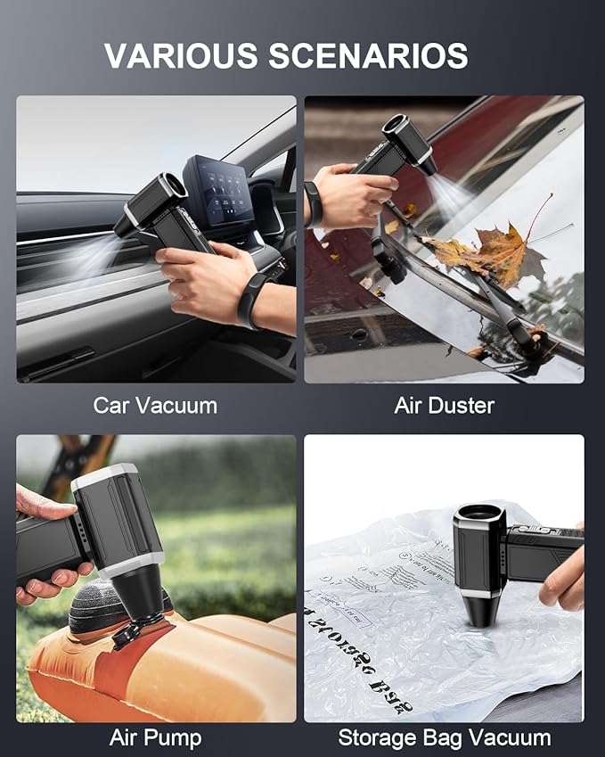 Electric Air Duster, Mini Vacuum Cleaner - 180000 RPM Turbo Fan 2-in-1 Compressed Air Duster & Vacuum Stepless Speed Adjustable for Dust Debris Removal Keyboards Electronics Home Auto Outdoor Use