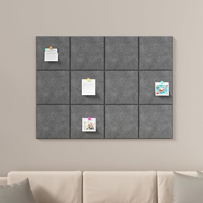 Baysola Large Cork Boards for Walls – 48" x 36" Self Adhesive Felt Wall Tiles, Ideal for Office Wall Organizing Bulletin Board, Easy to Install Cork Boards Felt Board