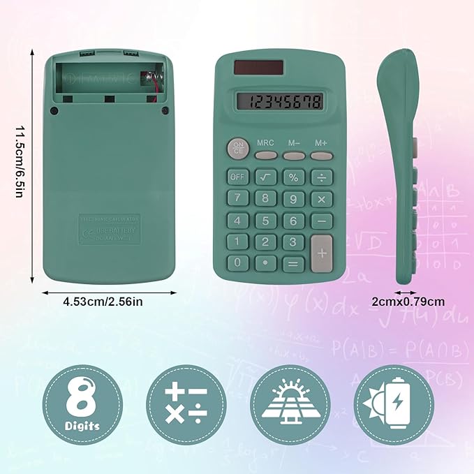 Tellegloww 36 Pcs Pocket Size Basic Calculators Bulk for Classroom Solar Battery Dual Power Display Calculator 8 Digit Colored Basic Calculator for Kids Student School Office
