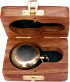 Bazross Brass Nautical Compass with Wooden Case - Antique Brass & Copper Sun Clock for Camping, Hiking, Touring - Engraved Gift for Him - Nautical Clock - Compass Gift