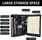 Geslun Vegan Leather Portfolio, Legal Size 8.5 x 14 Pad Holder, Business Padfolio for Men and Women, Zippered 14" Laptop Organizer, Executive Professional Work Travel Notepad Folio, Black