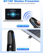 Presentation Clicker Compatible with Bluetooth 5.1 & RF 2.4GHz Dual Modes Long Range Wireless Presenter Clicker Remote Powerpoint Clicker Slide Clicker for Office Classroom Teacher Powered by AAA
