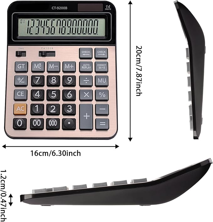 HIHUHEN Large Computer Electronic Calculator Counter Solar & Battery Power 14 Digit Display Multi-Functional Big Button for Business Office School Calculating (HY-9200B)