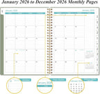 2026 Planner - Planner 2026 from January 2026 - December 2026, Weekly & Monthly Planners Spiral Bound with 12 Monthly Tabs, Inner Pocket, 6.4" x 8.5", Green