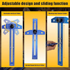 GRENPRO Woodworking Scriber Marking Line Ruler with Carpenter Pencil & Metal Ruler, Adjustable Aluminum Alloy Sliding T-Square Ruler, Measuring Angle Finder with Adjustment Scale,Drawing Aid Rule tool