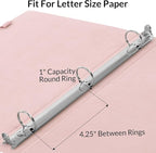 SKYDUE Pink 3 Ring Binder with Clipboard,1 Inch Linen Binder for 3 Hole Punch Letter Size Loose Leaf Paper with 5 Dividers, Pocket and Labels School and Office Supplies