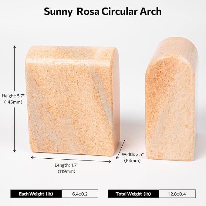 Faticdorr Luxury Marble Bookends for Shelves, 13LB Heavy Duty Marble Book Ends for Heavy Books, Stone Bookends Decorative, Polished, Orange Arch, Set of 2