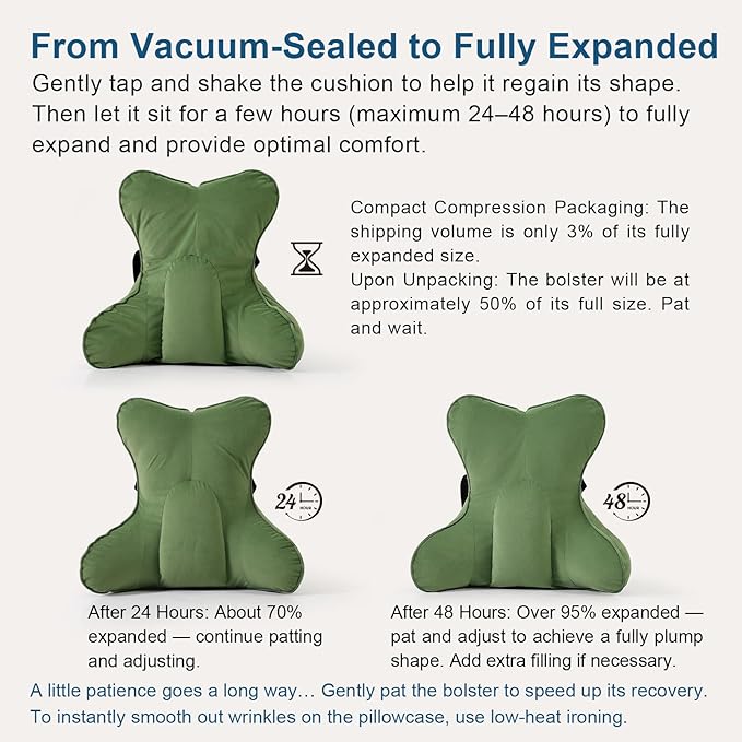 Ailuteie Lumbar Support Pillow(Pat. Pend) for Lower Back Pain Relief – Multi-Functional Ergonomic Lumbar Cushion, Reading Pillow for Office Chair, Car Seat & Sofa,Olive Green