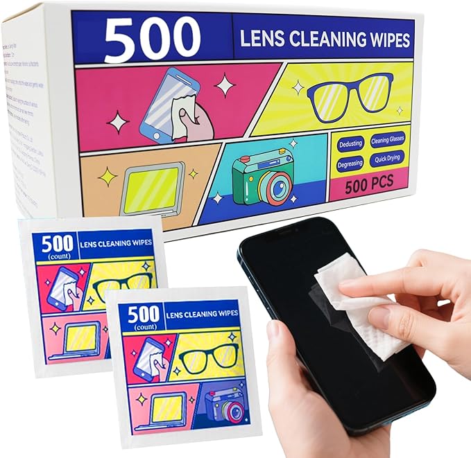 Pre-Moistened Lens Cleaning Wipes, Cleaning Wipes for Glasses, Computer & Laptops Screens, Smart Phones, Optical Lens, Goggles, and Watch Screen l Quick-Dry and Scratch-Free (Black)