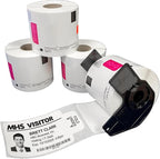 Threshold 3.25 Inch Tab Expiring Visitor Badges on a Roll | 4 Rolls (1,000 Badges) Compatible with Brother Direct Thermal Printers | Name Tag Stickers | Hospital, Office & Secretary Supplies