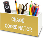 XPH Chaos Coordinator Yellow Pen Pencil Holder Organizer for Desk, Thank You Gifts for Women Men Coworkers Boss Leader Manager, Appreciation Gifts Wooden Box Sign for Office Tabletop Decorations