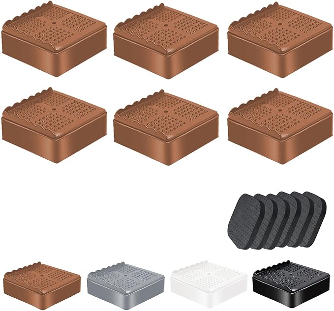 shouwuhho Furniture Risers, 6 Pack Bed Risers with Non-Slip Grip and Heavy Duty Support, 1 Inch 2 Inch 3 Inch 4 Inch Height Lift for Couch, Sofa, Table, Desk, Chair, Refrigerator - Brown, 1 Inch