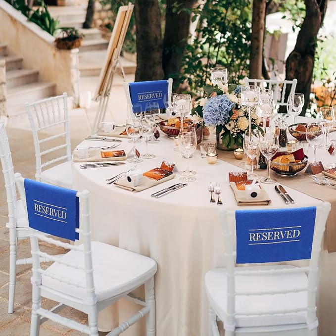Buryeah 12 Pcs Reserved Seating Signs for Chairs Church Pew Reserved Chair Signs Placeholder with Printed Words for Weddings Parties Celebrations Receptions Church or Event (Blue)