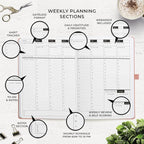 Smart Planner Pro – Undated Daily Planner – Medium B5 – Achieve Goals & Increase Productivity with Weekly, Monthly, Work Sections - Organizer Planner with Back Pocket, 3 Satin Bookmarks & Pen Holder