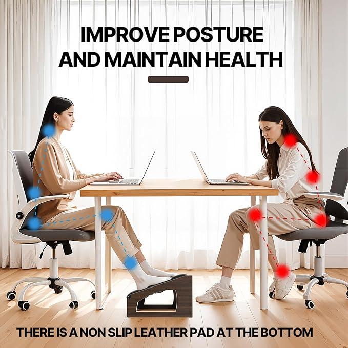 XINGMIAOWJ Ergonomic Foot Rest, 4 Adjustable Height Foot Stool,Footrest Under Desk， Flip Over Office Desk Foot Rest, Improving Posture, Promoting Blood Circulation（Espresso）