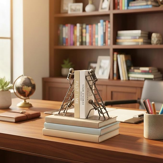 Black Decorative Bookends, Cast Iron Book Stand to Hold Books Heavy Duty, Book Stoppers for Home Decor, Office Desk, Living Room Decor