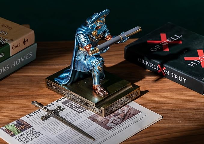 HDMbigmi Centurion Cloak Warrior Knight Pen Holder Mobile Phone Stand Desk Organizers and Accessories as Gift for Office and Home (Blue)