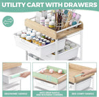 Rolling Storage Utility Cart With 5 Drawers,Craft Cart with Wheels,Makeup Organizer,Art Supply And Storage Wooden Tabletop,White