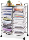 GLACER 15 Drawers Rolling Cart, Storage Cart with w/Removable Drawers & Steel Frame, Multipurpose Organizer Cart w/Sleek Handle, Utility Cart on Lockable Wheels for Home, School, Office (Clear)