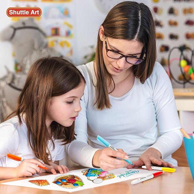 Shuttle Art 48 Colors Permanent Markers, Fine Point, Assorted Colors, Works on Plastic,Wood,Stone,Metal and Glass for Doodling, Coloring, Marking