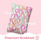 Pretty Package Store 10x13 Designer Poly Mailer 100 Pack Heavy Duty Waterproof Self Seal Shipping Bags for Small Business Large Mailing Envelopes Bulk Tear Resistant Cute Packaging Happy Hearts