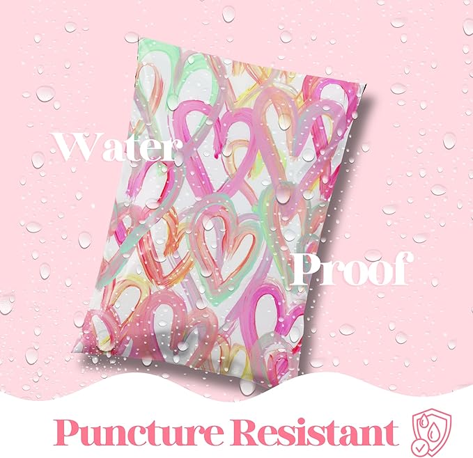 Pretty Package Store 14.5x19 Designer Poly Mailer 100 Pack Heavy Duty Waterproof Self Seal Shipping Bags for Small Business Large Mailing Envelopes Bulk Tear Resistant Cute Packaging Happy Hearts