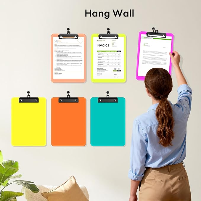 Zoenley A4 Plastic Clipboard Set of 12, Dark Colorful12.5 x 9" Letter Size for Classroom, Students, Teacher, Nurse, A4 Clear 8.5 x 11 Clip Board with Low Profile Black Clip, Office & School Supplies