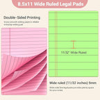 Roneky Legal Pads 8.5 x 11 Colored Notepad, 12 Pack Wide Ruled Lined Paper, Micro Perforated Writing Pads, 30 Sheet/Note Pads, Pink Legal Pad 8.5 x 11 Notebook Paper Tablet for School