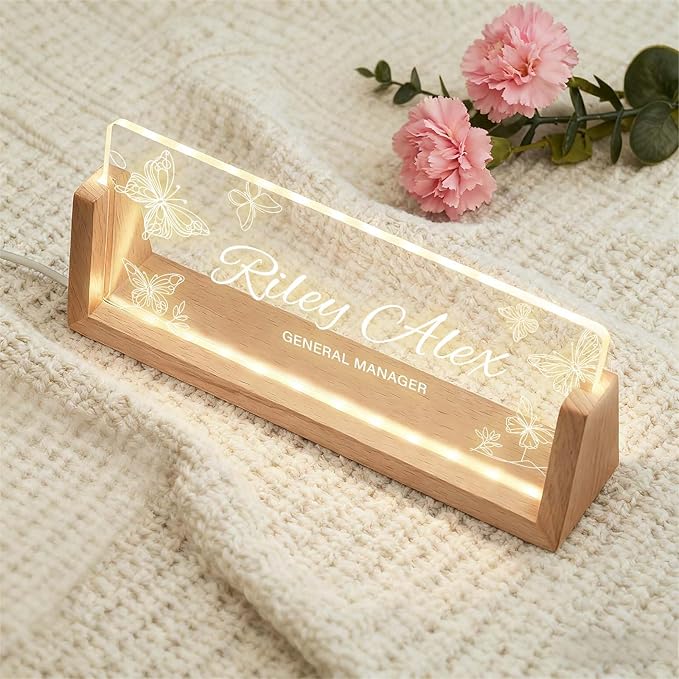 Acrylic Desk Name Plate Personalized, Custom Light Up Office Sign for Boss Employee Teacher, Appreciation Gifts for Coworkers, Professional Desk Decor