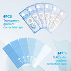 Unjoo Correction Tape, Easy To Use Cute Applicator for Instant Corrections, For school, Office Workers (Gradient Blue, 5M/196" x 0.2",12pack)